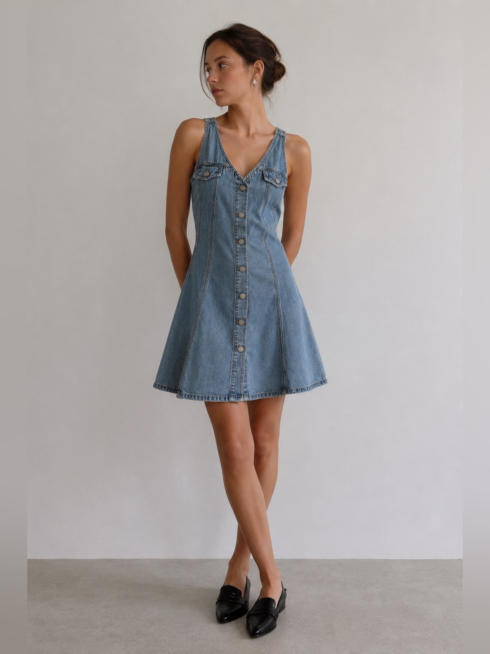 Vintage BONGO 90s Denim Mini Dress | Soft Cotton Fit & Flare Dress | Size 9